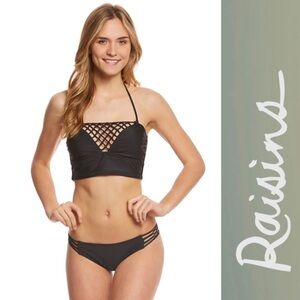NWOT Raisins Flamingo Solids Anya Cropped Macramé Bikini Set, Size M,‎ MSRP $80